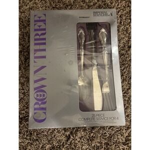 Imperial Crown Three Stainless Set Newfield Floral Scroll -‎  Service for 4 New